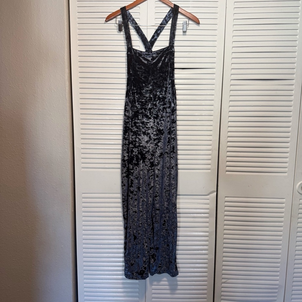 Urban Outfitters UO Blue Crushed Velvet Pullup Overall Jumpsuit Size S